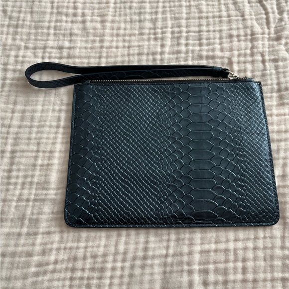 Punto Fibbia Handbags - Punto Fibbia Blue Metallic Reptile Wristlet